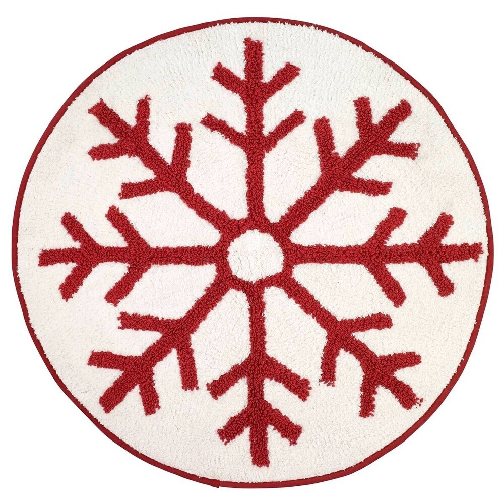 Avanti Linens Bath Rug 29" Round White Red 100% Cotton Bathroom & Holiday BED67